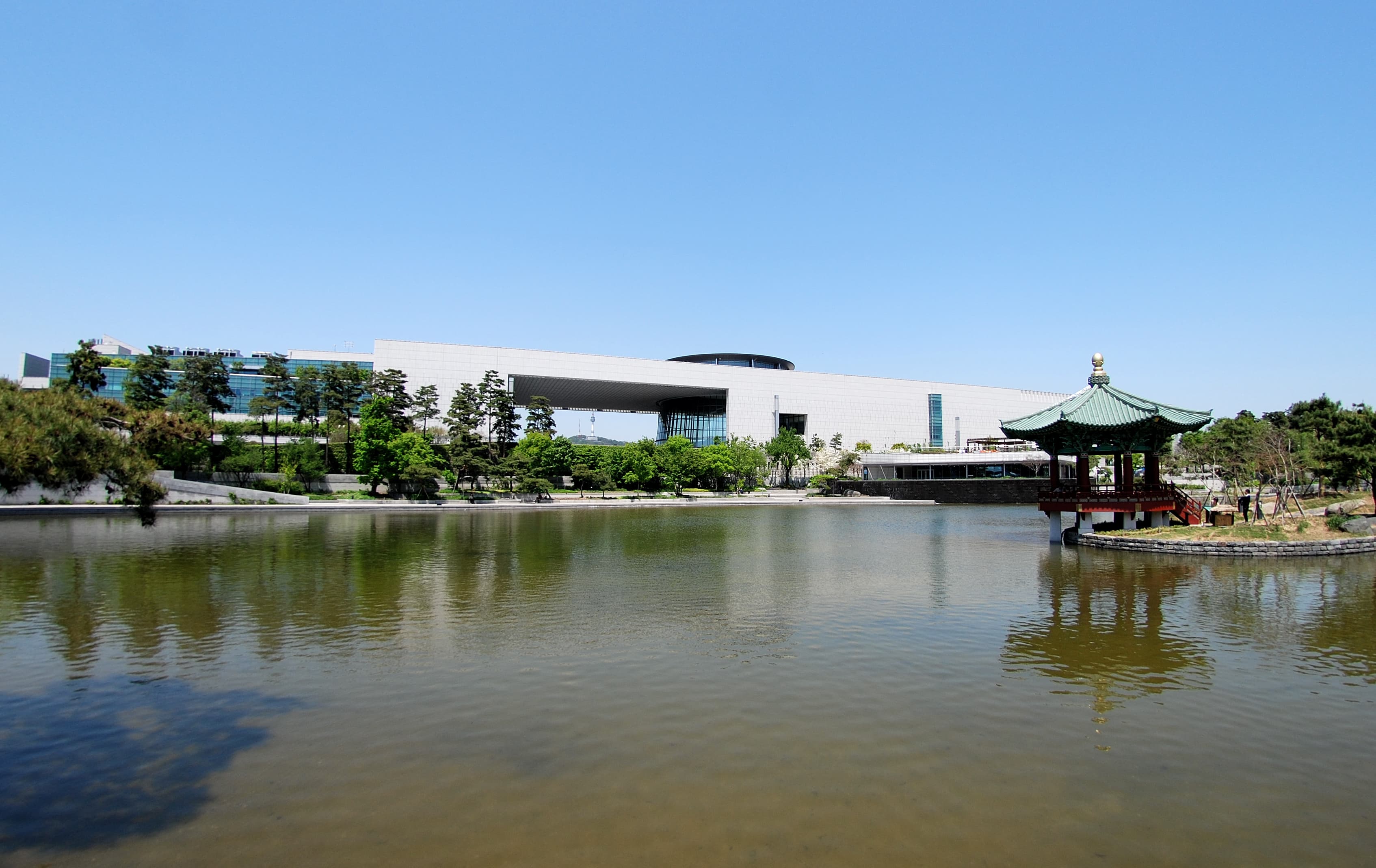 The National Museum of Korea's main building seen across its reflecting pond